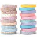 YUBX Vintage Washi Tape Set 20 Rolls Skinny Retro Decorative Antique Patterns Masking Tapes for Arts, DIY Crafts, Journals, Planners, Scrapbook, Wrapping (Kawaii)