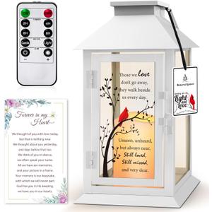 Memorial Lantern Bereavement Gifts in Memory of Loved One - Remembrance Sympathy Gifts for Loss of Mother or Father with LED Candle and Remote (Those We Love Dont Go Away White)