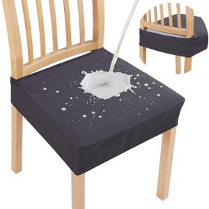 Smiry Waterproof Seat Covers for Dining Room Chairs Set of 4, Stretch Jacquard Removable Washable Chair Seat Slipcovers Protector, No Rear Covers, Dark Grey