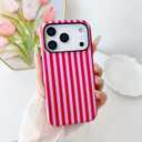 Magnetic Case for iPhone 17 Pro, Compatible with MagSafe, Aesthetic Striped Cute Design for Women, Hybrid 2-Layer Hard Shell Phone Cover, Hot Pink