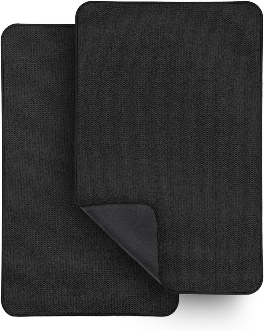 Bath Mat,Ultra Thin Bathroom Runner Rugs,Large Bath Mats for Bathroom,Quick Dry,Non-Slip,Machine Washable,Low Pile,Bath Rug,Shower Outside,Sink,Home Decor Accessories.Black,1'5"x2'3"(2 Pack)