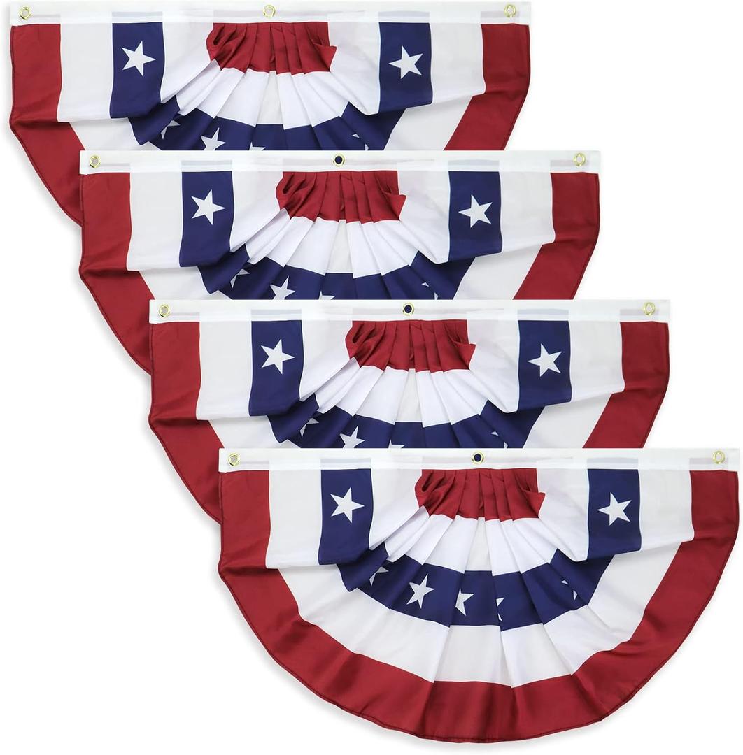 3X6FT American Pleated Fan Flag, USA Patriotic Flag Bunting Half Fan Banner 4th of july Decoration Indoor/Outdoor (Set of 4)