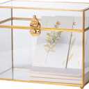 NCYP Small Glass Card Box with Lid for Wedding Reception - 9.8" x 5.6" x 7.7" - Rectangle Storage Terrarium for Party Wishwell Keepsake, Gold, Tabletop Decor (Glass Box Only, No Slot, No Lock)