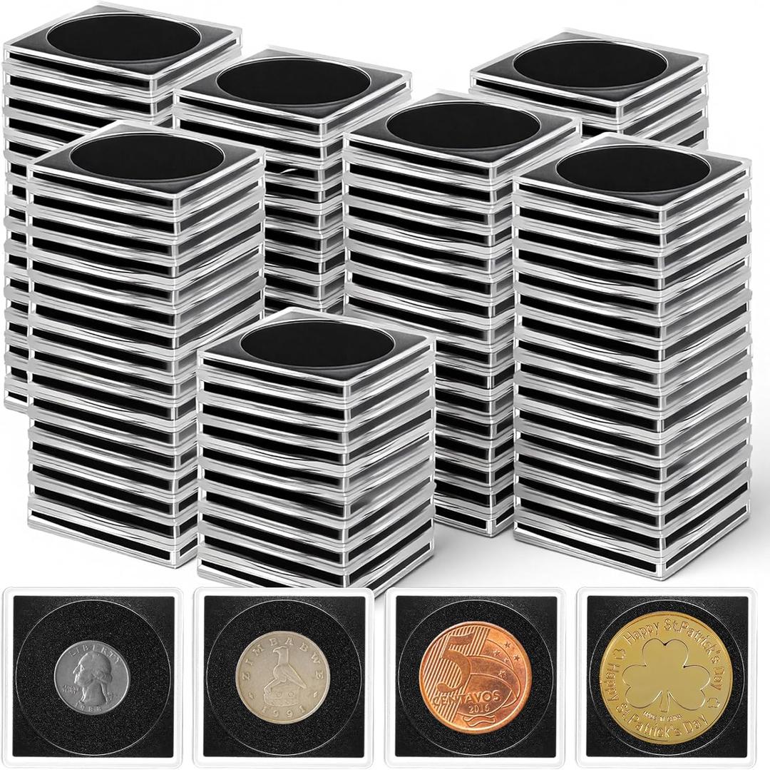 100 Pcs Acrylic Coin Collection Cases with 5 Sizes Adjustable Black Gaskets, 20mm-40mm Coin Capsules Coin Snap Holders Silver Dollar Protection Cases for Coin Collection Supplies
