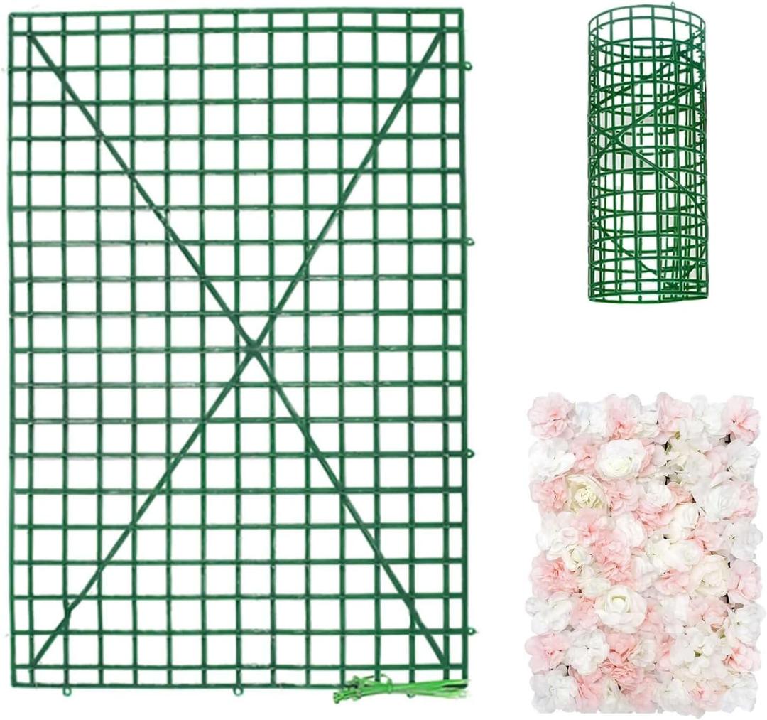 Efavormart 10 Pack | 24"X16" Dark Green DIY Plastic Mesh Flower Wall Panel Fences, Artificial Plant Wall Backdrop Grid Frames
