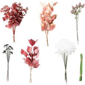 Floroom Artificial Greenery Stems Box Set, 30pcs with 7 Kinds of Faux Greenery Flowers Picks for DIY Bridal Bouquets Wedding Floral Arrangement Table Centerpieces, Burgundy & White