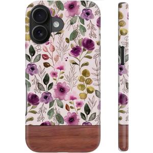 for iPhone 16 Plus Case Cute  Wireless Charging Compatible  Dual-Layer Shockproof Protection with Stylish Wildflower Design  Protective Cover for Women - Custom Floral Wallpaper