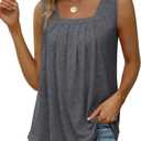 Saloogoe Summer Tank Tops for Women Loose Fit Pleated Square Neck Sleeveless Tops Curved Hem Flowy (XX-Large, 06-dark Grey)