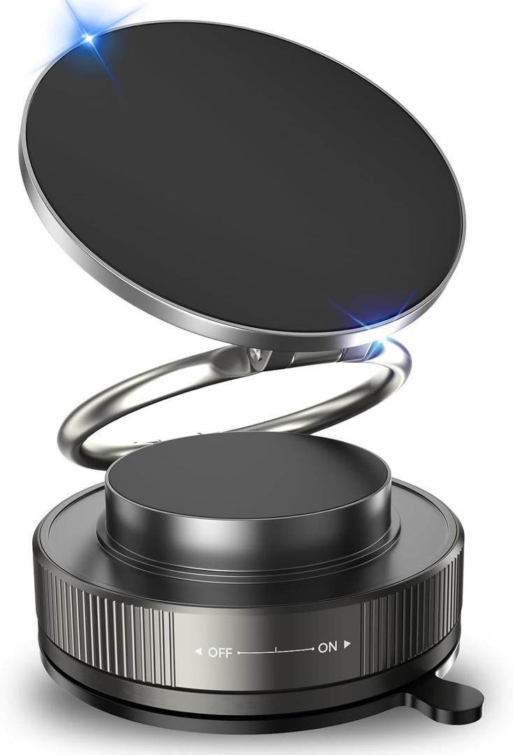 Vacuum Magnetic Phone Holder for Car,2800gf Strong Magnetic Phone Mount,360 Adjustable & Reinforced Suction Cup for Dashboard/Mirror,Car Phone Holder Compatible with iPhone AndroiMatte Black