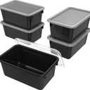 Storex Small Cubby Bins  Plastic Storage Containers for Classroom with Non-Snap Lid, 12.2 x 7.8 x 5.1 inches, Black, 5-Pack (62463U05C)