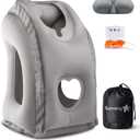 Sunany Travel Pillow, Inflatable Neck Pillow Used for Airplanes/Cars/Buses/Trains/Office Napping with Eye Mask/Earplugs (Gray) (Medium, Grey)