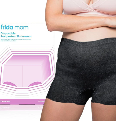 Frida Mom 8pc Postpartum Underwear, Disposable Boyshort Panties, Seamless, Stretch Support, New Mom Essentials, Size Regular (28in42in), Black