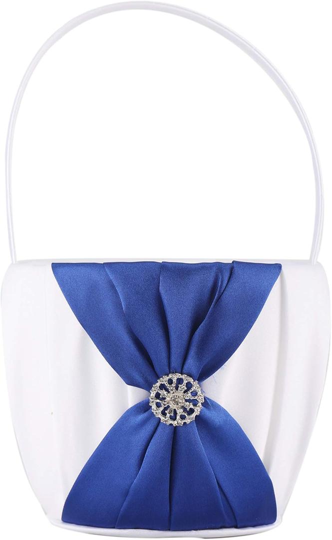 Satin and artificial crystal jewelry to decorate the wedding flower girl basket (Blue)