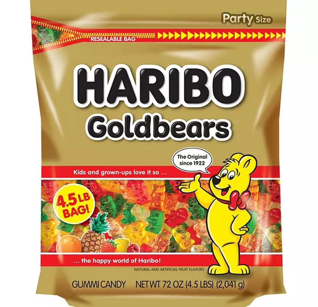 HARIBO Gummi Candy, Original Goldbears Gummy Bears, 72 Ounce Resealable Party Size Bag, Delicious Soft & Chewy Sweet Snacks, Assorted Fruity Flavors (EXP 03/31/27)
