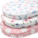 Baby Bassinet Sheets Girl, 3 Pack Fitted Bassinet Mattress Sheets, Compatible with Halo Bassinest Swivel Sleeper & Oval Hourglass Rectangle Mattress, Ultra Soft Butterfly Floral (32 x 16, Pink Butterfly Flower)
