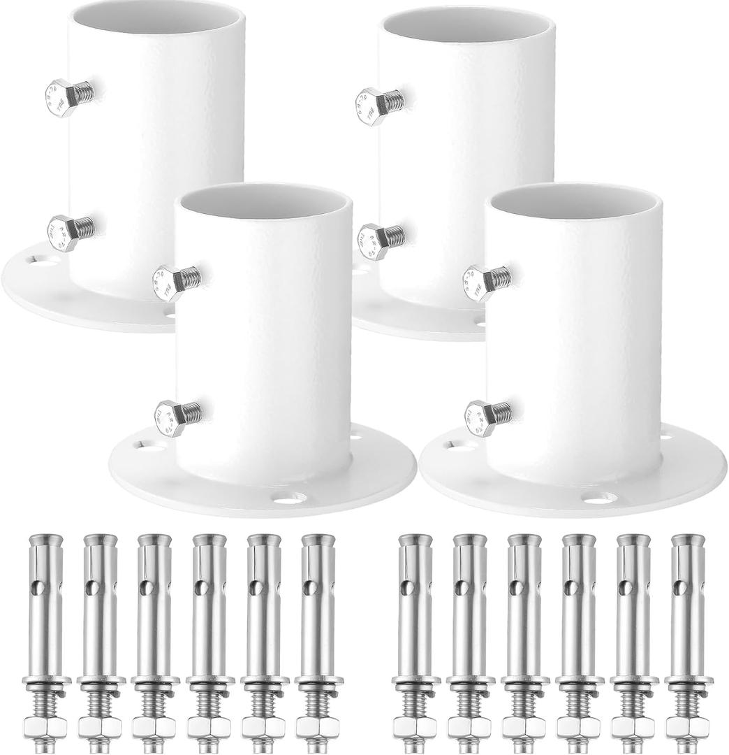 JaGely 4 Pieces 304 Stainless Steel Deck Flanges White Flange Rod End Holder Pool Deck Anchors Pool Handrail Flange for 1.5" Above Ground Pool Ladders and Handrails Installation and Replacement