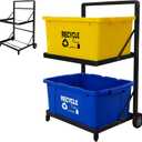 Recycling Cart,2-Tier Recycle Bin Cart with Wheels, Holds up to 140 Lbs, Rolling Utility Organizer for Garbage Sorting, Warehouse and Garage (Black)