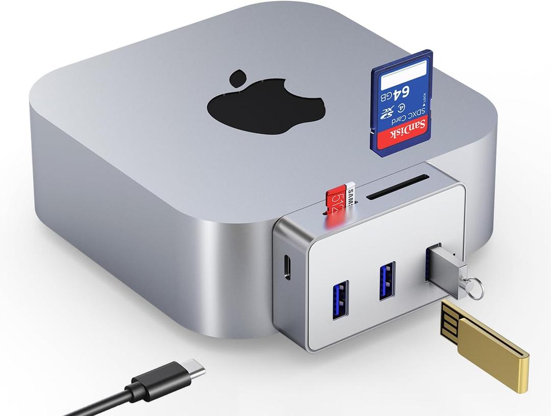 Mac mini M4 Dock  USB C Hub for M4/M4 Pro and iMac 24" (2021+) with 3 USB 3.0 Ports, SD/TF Card Reader, 10Gbps Data Transfer, Plug and Play Small Size Portable Aluminum Mac mini M4 Accessories