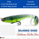 USA Bass Tackle Mag Shad - Scent Infused Magnum Paddle Tail Swimbaits Pre Rigged Fishing Lures Premium Bait with Strong Owner Hook, Fishing Gear for Giant Predator Fish (1/3oz - 3.5", Chart Electric Blue)