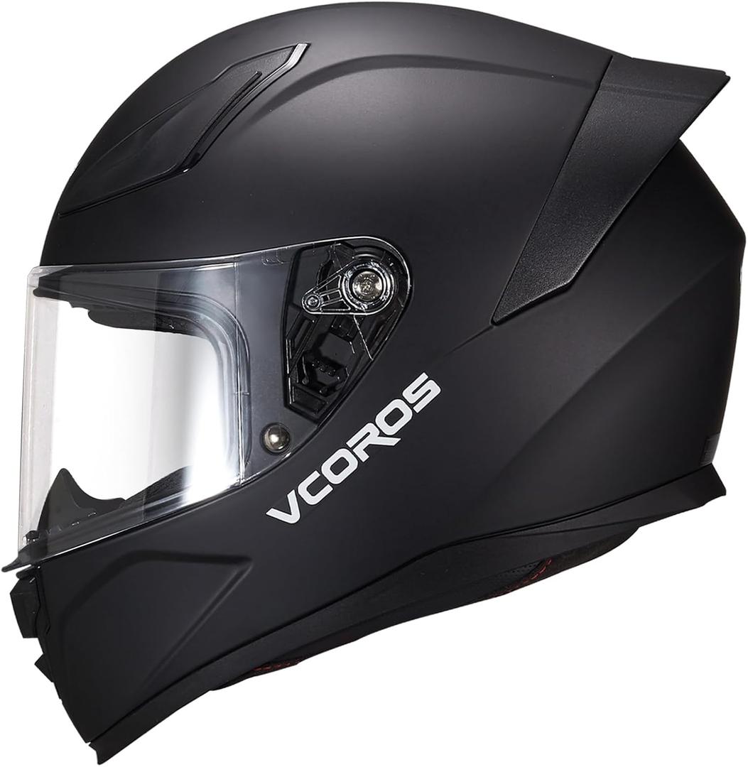 VCOROS Motorcycle Full Face Helmet for Unisex-Adults DOT Approved WS-609 Motorbike Street Bike Racing Helmets (Medium, Matte Black)