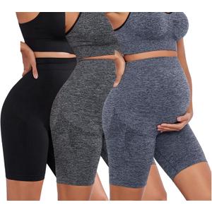 Lataly 3Pack Women's Maternity Shorts Over The Belly Yoga Biker Pregnancy Workout Running Active Shorts for Women (XL)