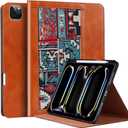 Case for iPad Pro 11 Inch 2025 M5 / 2024 M4，Genuine Leather & Retro Fabrics Folio Cover with Multi-Angle Stand, Auto Wake/Sleep, Military-Grade Protection & Pencil Holder,Fabrics Brown