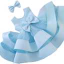 AIMJCHLD 0-6T Baby Girls V Backless Flower Dress Pageant Party Wedding Gown Dresses with Hair Bow