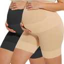 Peauty Seamless Maternity Shapewear & Underwear 2-in-1, Non-Roll Edge Pregnancy Shorts Essentials Maternity Dress(S-3XL) (Black, S)