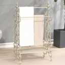 Free Standing Towel Rack for Bathroom, 3 Tier Metal Towels Rack Freestanding with Storage Shelf, Retro White Floor Towel Rack Stand for Bath Towels Hand Washcloths, 21.2 x 11.8 x 36.2