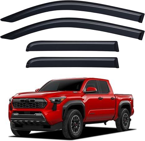 Window Visors Rain Guards for 2024 2025 2026 Toyota Tacoma Double/Crew Cab | Out-Channel Window Vent Wind Deflectors Visors Shades Protectors for 24 25 26 Toyota Tacoma Full-Size Cab