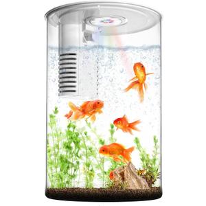 Fish Tank Night Light, 3 Gallon Fish Tank with Filter and Light, Self-Cleaning Desktop Aquarium Starter Kit & LED Lamp, 360 View for Small Fish, Kids Room & Home Decor(7 Color Modes, White) (Middle)