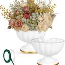 2 Pcs Metal Compote Bowl for Centerpiece Flower Holder 9 Inch Compote Vase Indoor Outdoor Flowers Fruits Plant for Christmas Wedding Home Party Decoration (White)