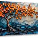 Tree of Life Canvas Wall Art Bedroom Wall Decor Living Room,Abstract Wall Art Office Kitchen Paintings Artwork Modern Blue Wave Leaf Pictures Art Prints Waterproof Ready to Hang-20x40inch