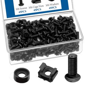 45 Pack M6 x 16mm Rack Mount Screws,Cage Nuts for Rack Mount Server Shelves,Routers,Rack Mount Server Cabinet.Server Rack Screws,Square Insert Nuts and Washers with Box (black)