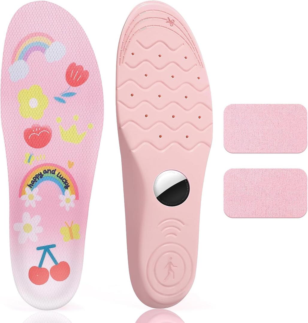 Insoles for Airtag Hidden Holder, Tracker Devise Case for Kids, Adults and Elderly, Comfortable Inserts for Shoes (Pink, Foot:9.5-10.2IN/Insole:9.9-10.6IN/ M's 6.5-M's9)