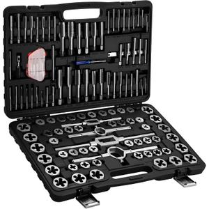 Anfrere 116pcs Tap and Die Set in SAE & Metric Sizes, Standard Tap Set and Die Tool Set for Threading and Rethreading Internal and External Threads, M3-M18 Thread Repair Kit