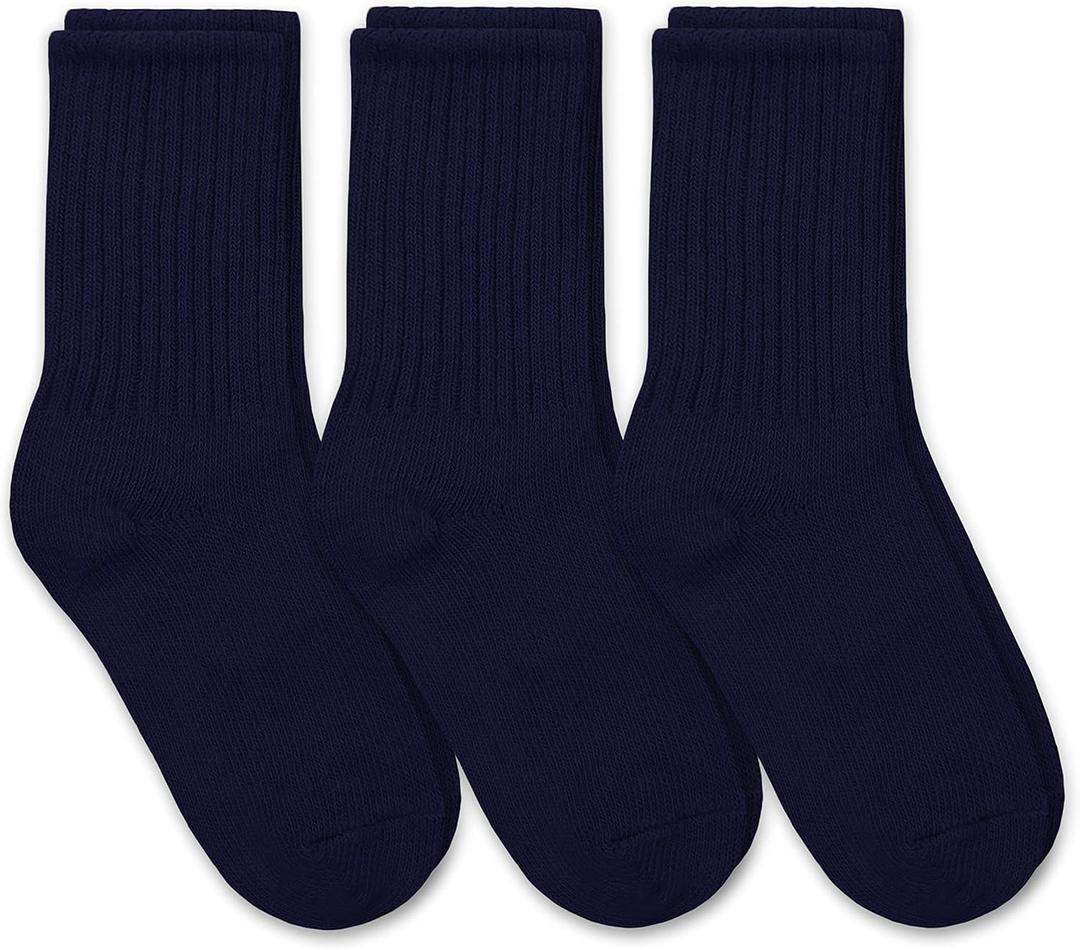 Jefferies Socks Boys' School Uniform Ribbed Crew Dress Socks 3 Pack, Large, Navy