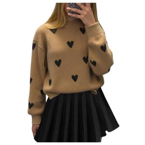 RoseSeek Girl's 2 Piece Cute Outfits Heart Long Sleeve Knit Sweater and Pleated Skirts Preppy Trendy Fall Winter Clothes Brown 12 Years