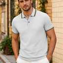 Men's Golf Polo Shirts Short Sleeve Striped Casual Polo Shirts for Men Dry Fit Tennis T-Shirt Tops (White, S)