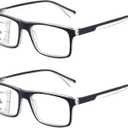 Missfive 2-Pack Mens Light Multifocus Progressive Reading Glasses Blue Light Blocking, Multifocal Spring Hinge No-Line Trifocal Readers Black Eyeglasses(Workspace For Near Range, +3.0)