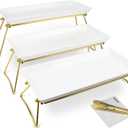 ECOIOU Extra Large 3 Tier Serving Tray, 24 x22 x 9.8 Inch Melamine Tiered Tray Stand and Platters for Party Buffet Entertaining, White and Gold