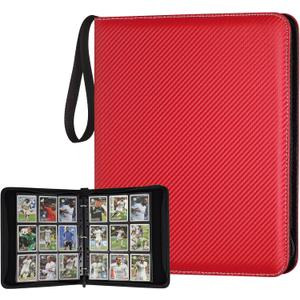 9 Pocket Card Binder, Premium Zip Trading Card Binder, 720 Double Sided Pocket PU Card Collection Binder, Collector Card Album, Card Folder for MTG, TCG, Sports Cards, Game Cards (Red)