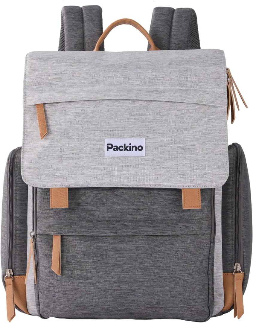 Large Diaper Bag Backpack, Baby Bag with Changing Pad, Diaper Backpack for Mom Dads, with Insulated Pockets, Stroller Straps Travel Essential Baby Shower, Grey