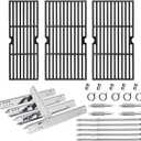 Hiorucet Grill Parts for Charbroil Performance 5 Burner 463347518 463347519 463373319 463373019, Cast Iron Cooking Grates Heat Plates Burners Crossover Tube Grill Igniters for Char-Broil Grill Parts (2 Large Grate+1 Small Grate)
