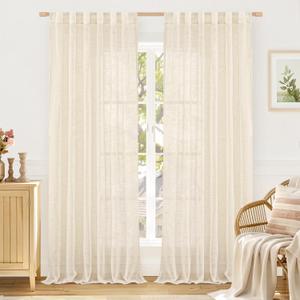 Light Filtering Linen Curtains 86 inches Long for Bedroom, Faux Linen Textured Semi Sheer Back Tab and Rod Pocket Burlap Boho Modern Drapes for Living Room/Farmhouse, 2 Panels, 40 x 86 Inch, Beige