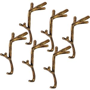 Sfcddtlg 6 Pcs Cast Iron Branch Mantle Hangers, 6 Inch Decorative Christmas Stocking Hangers with Non-Slip Pad, Brown Mantle Stocking Holder for Xmas Holiday Home Party Decoration