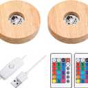 Mudder 2 Pieces LED Base Display Base Lighted Display Stand,16 Colored USB Light Table Wood Round Crystal Light Art Table Centerpiece with Remote Control