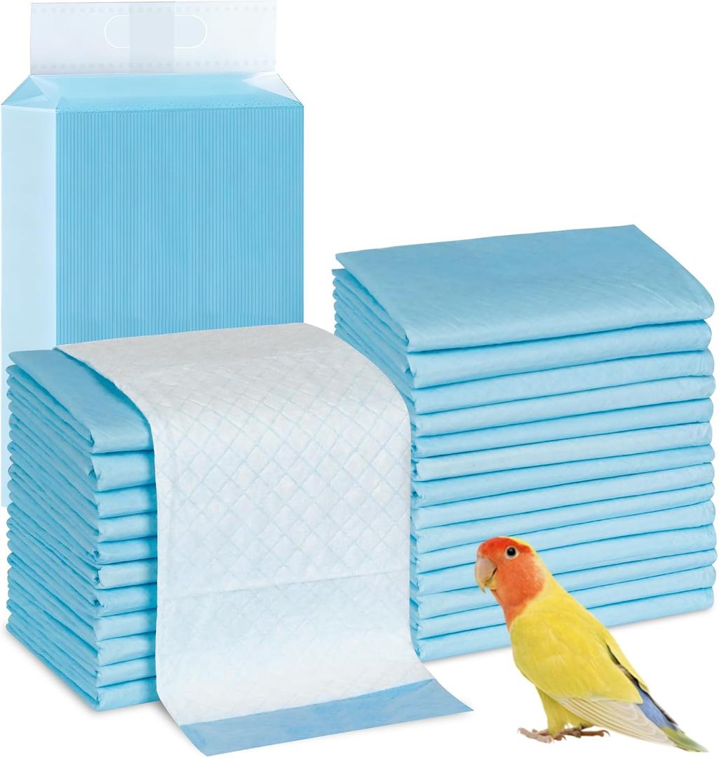 Pawfly 40 Sheets Disposable Bird Cage Liners, 23.6" x 23.6", Super Absorbent Leak-Proof Bird Cage Paper Liners Cuttable Birdcage Liners Parakeet Cage Liners Cushion Pad Mat Accessories for Pet Animals