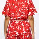 WDIRARA Women's 2 Piece Floral Print Set Short Sleeve Button Down Blouse and Drawstring Shorts Outfits (Red, S)