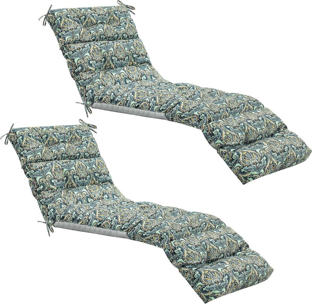 Kigley 2 Pcs Chaise Lounge Cushions 75 x 22 x 5 Inches Soft Waterproof Lounge Chair Cushion Paisley Spring Summer Seasonal Replacement for Outdoor Indoor Home Office Cyan Paisley